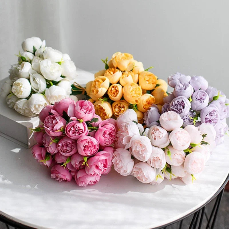 27Heads Peony Artificial Flowers for Home Vase DIY Decor Bride Rose Bouquet Fake Flower Wedding Party Centerpieces Decoration