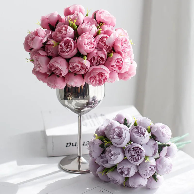 27Heads Peony Artificial Flowers for Home Vase DIY Decor Bride Rose Bouquet Fake Flower Wedding Party Centerpieces Decoration