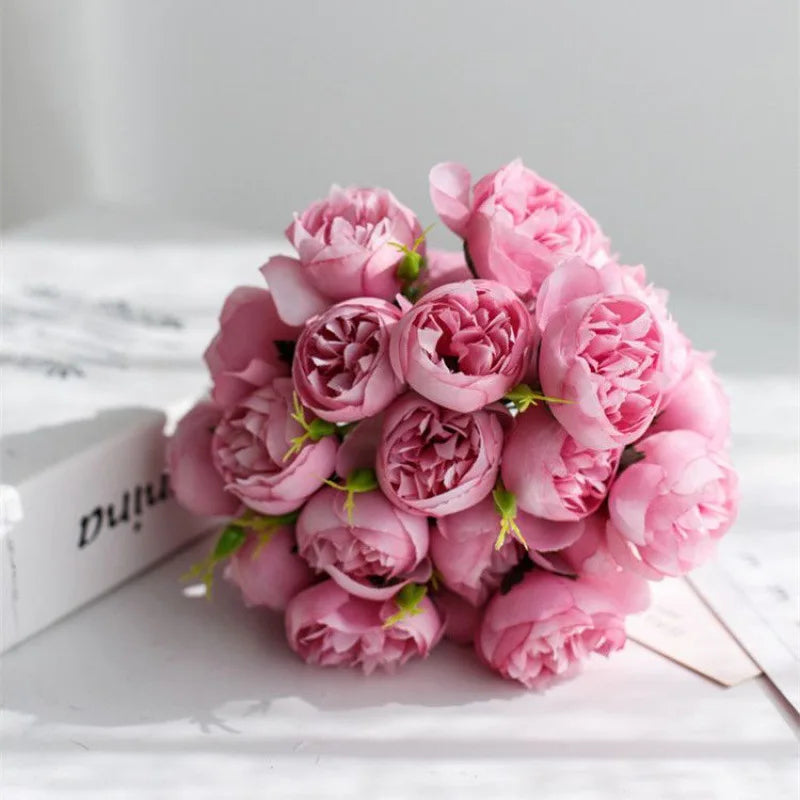 27Heads Peony Artificial Flowers for Home Vase DIY Decor Bride Rose Bouquet Fake Flower Wedding Party Centerpieces Decoration