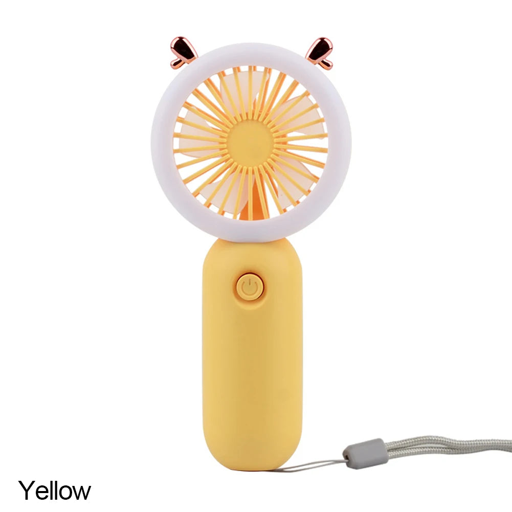 Handheld Mini Fan USB Rechargeable Cooling Fans Cute Portable Night Light Summer Small Pocket Fan Cartoon Mute Fans