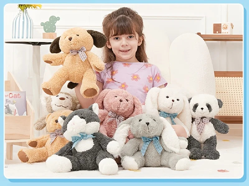 8pcs Plush Animal Set for Youngsters - 13" Soft Polyester Stuffed Toys Including Bear, Dog, Cat, Panda, Monkey & Bunnies