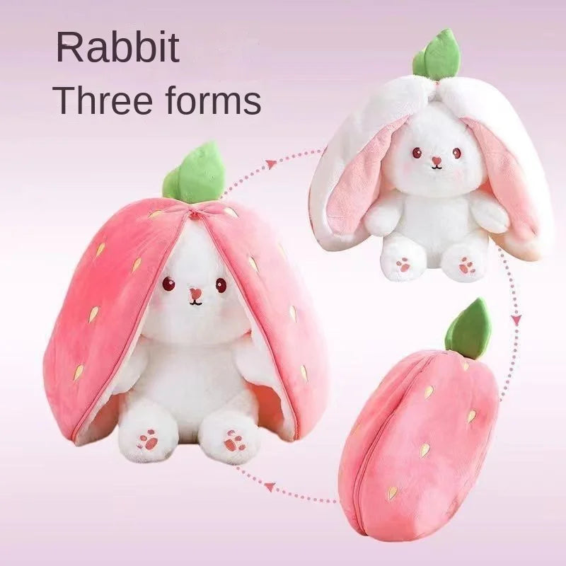 25cm Cute Strawberry Carrot Rabbit Plush Toy Stuffed Creative Into Fruit Transform Baby Cuddly Bunny Doll for Kid Birthday Gift