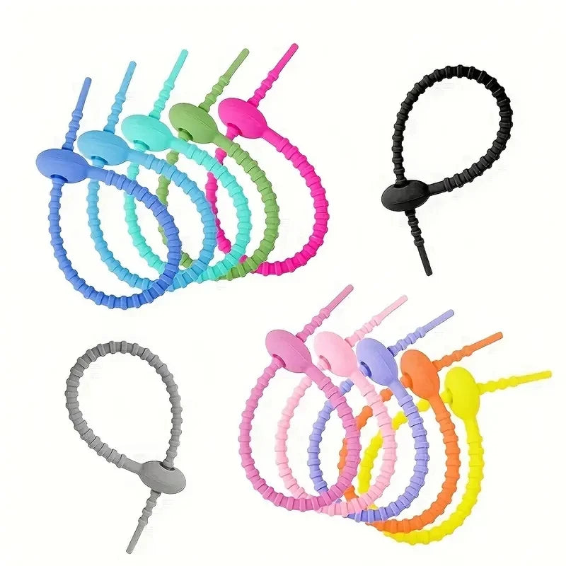 Silicone cable ties5Pcs/Lot 8 Color Silicone Reusable Bag Ties Twist Wire Fasten Cable Zip Tie Headset Data Line Wire Universal